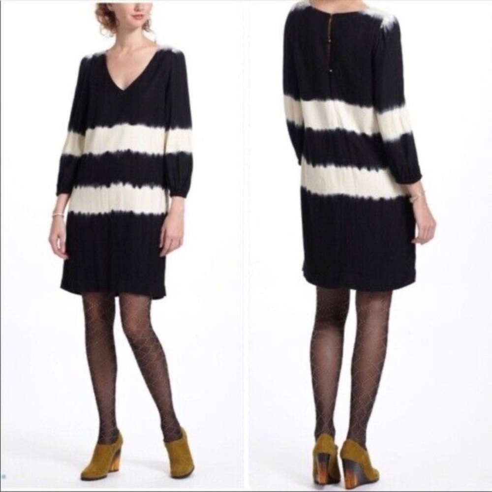 Floreat by Anthropologie Floreat Inkwell Black and Cream Shift Dress